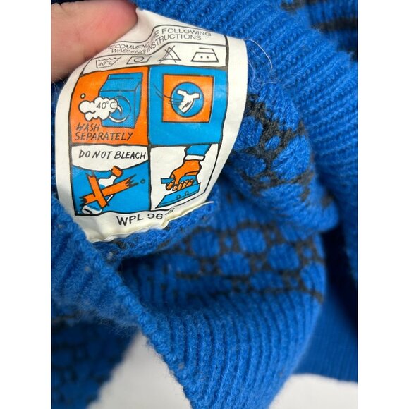 VTG Saturdays Mens Medium Blue Knit Sweater Textured Geometric Pattern Acrylic - Picture 11 of 12